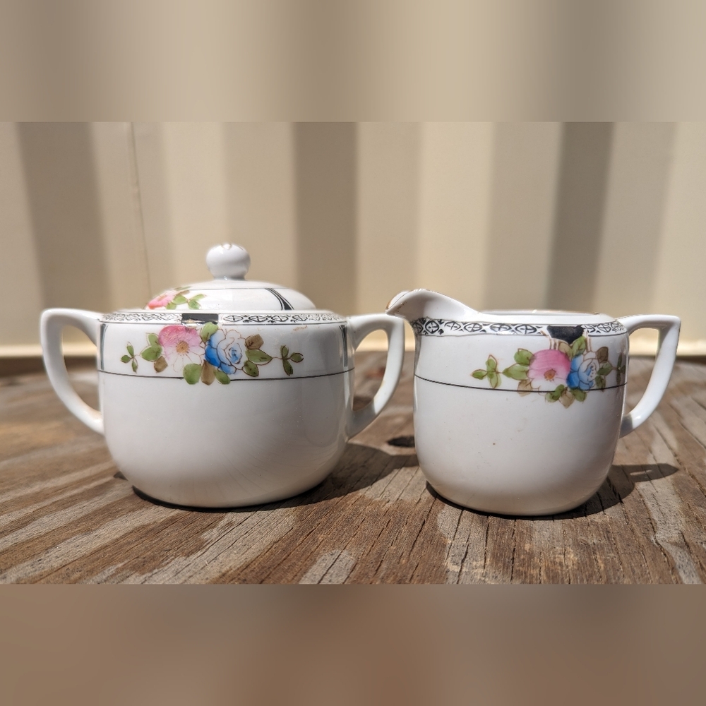 Noritake sugar bowl creamer set floral pattern made in Japan